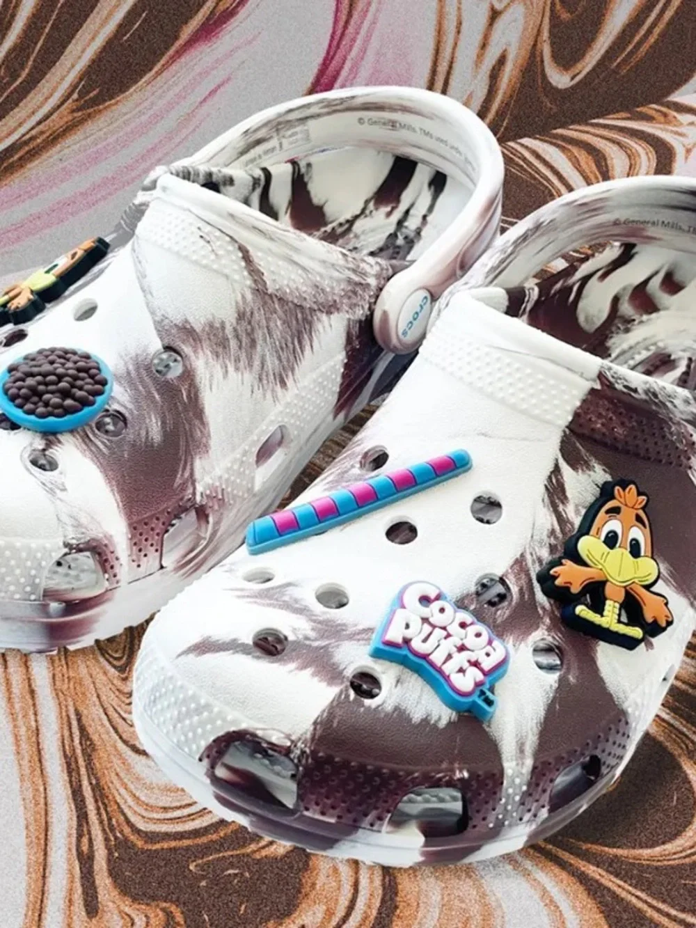CROCS Kids' Cocoa Puffs Marbled Brown & White Clog with Character Charm